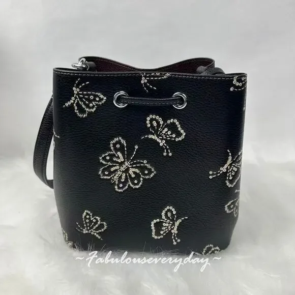 Coach Rowan Bucket Bag Crossbody With Butterfly Print In Leather/Black CCK89 NWT - Picture 3 of 6